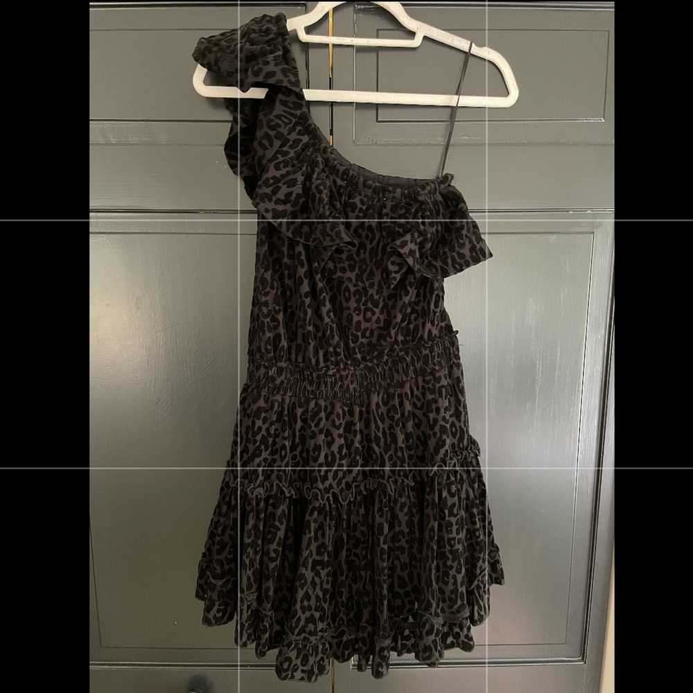 Velvet cheetah print one shoulder dress